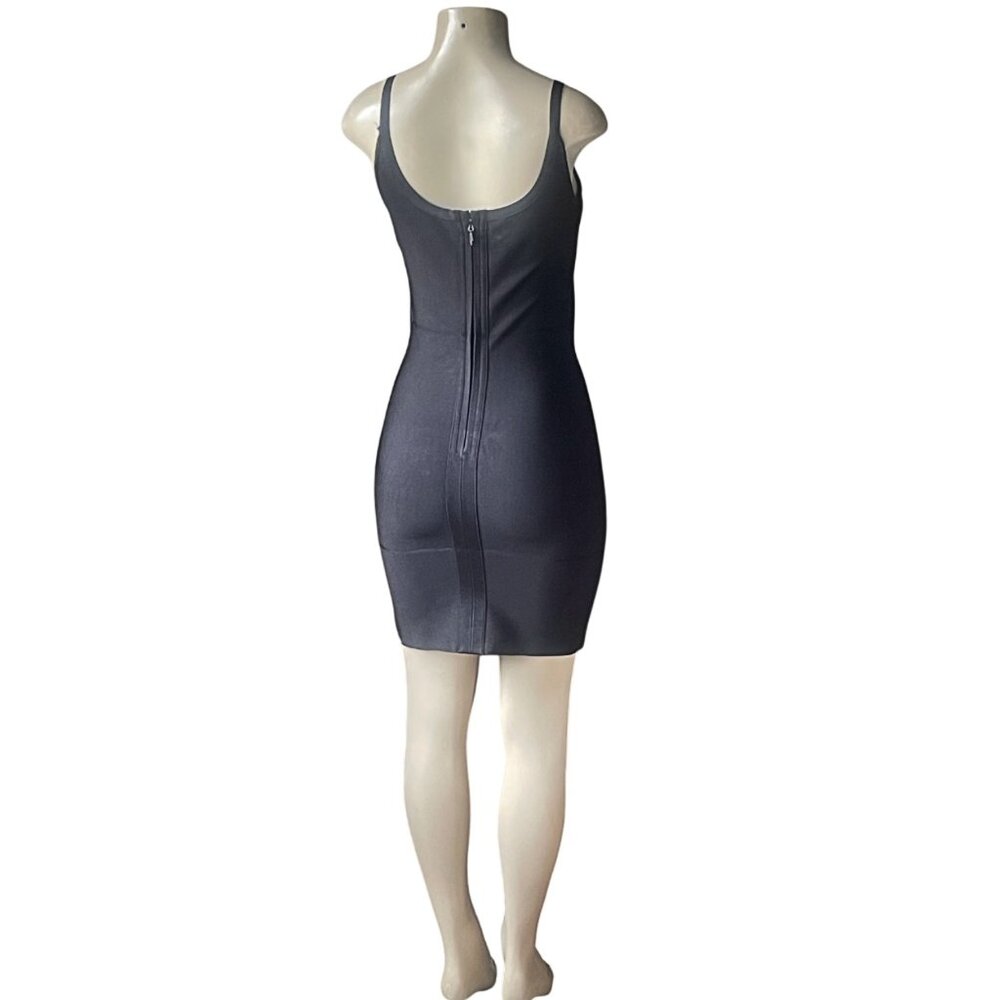 Gold Buckle Spaghetti Strap Plunging Scoop Neck Women's Bodycon Bandage Dress L - Picture 2 of 7